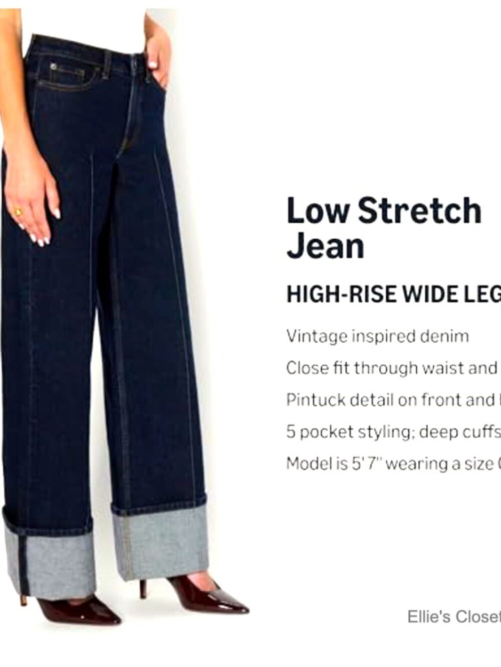 High-Rise Wide Leg Cuffed Jean, Low Stretch Denim, 79% Cotton - Picture 4 of 7